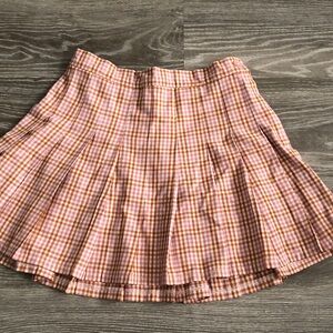 Aerie Plaid Skater Skirt in Pink and Orange